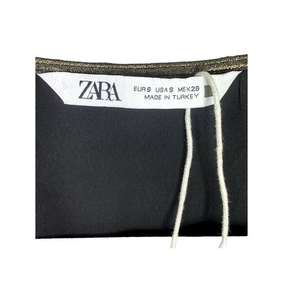 ZARA Metallic V Neck Ruched Long Sleeve Top Elastic Waist Lightweight S Gold - Picture 6 of 15